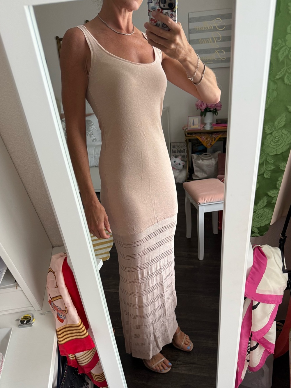 Victoria’s Secret Linen Blend Maxi Tank Dress XS Short Blush Open Knit Hem - Picture 2 of 12